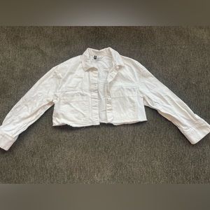Size XS, H&M, cropped, white denim jacket